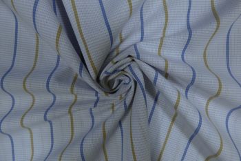 Ex Paul Smith Deadstock Designer 100% Cotton Stripe Shirting - Alaska Blue/Cinnamon - Remnant - 1.9m