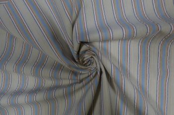 Ex Paul Smith Deadstock Designer 100% Cotton Seersucker Stripe Shirting - Sky Blue/Red