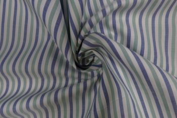 Ex Paul Smith Deadstock Designer 100% Cotton Stripe Shirting - French Navy/Eucalyptus - Remnant - 2m