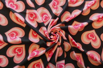 Lady McElroy Queen Of Hearts - Black - Viscose Challis Lawn - Remnant - 2m