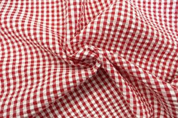 Deadstock Ex Designer Seersucker Small Gingham Check - Red