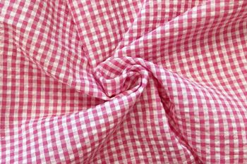 Deadstock Ex Designer Seersucker Small Gingham Check - Rose Pink