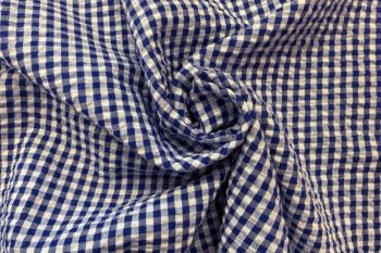 Deadstock Ex Designer Seersucker Small Gingham Check - Royal