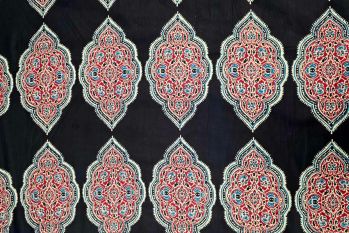 Lady McElroy Saffron Tile - Black - Cotton Lawn Hand-Dyed Block Print