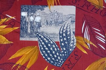 Deadstock Ex Designer Japanese 100% Crinkled Cotton Vintage-Style Colonial Print - Red/Gold