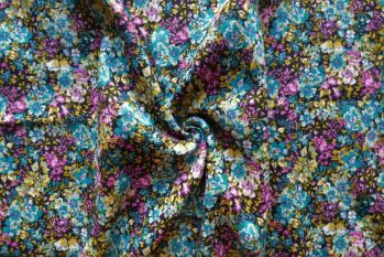 Lady McElroy Teal Posy - Ella Chambray - Remnant - 2m