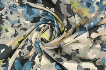 Lady McElroy - Azure Bloom-Scape  - Sandwashed Silk-Mix Soft Satin Twill 