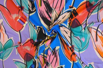 Lady McElroy Tulip Ballet - Blue- Viscose Challis Lawn - Remnant - 3m