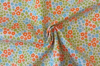 Lady McElroy - Vintage Daisy Scatter – Orange, Blue & Green Floral - Cotton Pure Lawn