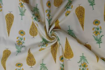 Lady McElroy Flora Drop - Mustard & Mint - Cotton Lawn Hand-Dyed Block Print