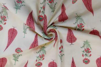 Lady McElroy Flora Drop - Rose Pink & Mint - Cotton Lawn Hand-Dyed Block Print