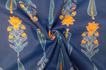 Lady McElroy Cypress Botanics - Steel Blue - Cotton Lawn Hand-Dyed Block Print