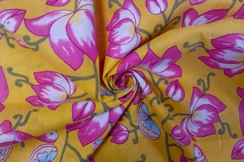 Lady McElroy Mughal Lotus - Canary Yellow - Cotton Lawn Hand-Dyed Block Print