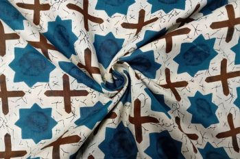 Lady McElroy Crackle Star Tile - Cobalt Blue - Cotton Lawn Hand-Dyed Block Print