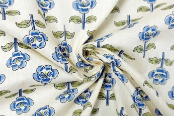 Lady McElroy Floral Buti - Cornflower Blue - Cotton Lawn Hand-Dyed Block Print
