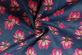 Lady McElroy Mini Lotus - Peacock Blue - Cotton Lawn Hand-Dyed Block Print