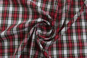 Deadstock Ex Designer Cotton Lawn  Tartan Plaid Check - Red/Navy/White