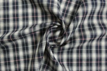 Deadstock Ex Designer Cotton Lawn  Tartan Plaid Check - Navy/Cream/Red