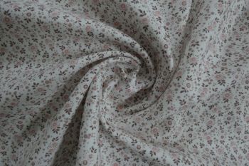 Deadstock Ex Designer Cotton Brushed Twill - Vintage-Style Ditsy Floral - Pink/Ivory