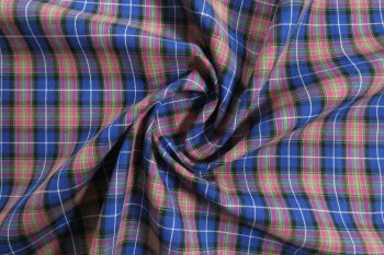 Deadstock Ex Designer Cotton Lawn  Tartan Plaid Check - Blue/Green/Fuchsia