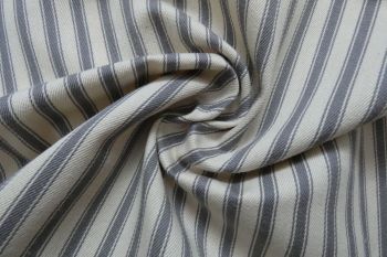 Deadstock 100% Cotton Drill Ticking Stripe - Silver Grey