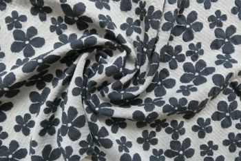 Deadstock Cloque Ponte Roma Jersey Floral - Indigo Blue/Silver Grey